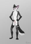  2022 absurd_res anthro balls canid canine digital_media_(artwork) erection fox fur genitals hair hi_res male mammal nude penis simple_background smile solo solo_focus tail vespenes 