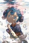  1boy apron blue_eyes blue_hair child crossdressing dress hair_between_eyes highres made_in_abyss male_child male_focus maruruk open_mouth otoko_no_ko reflection short_hair solo sparkling_eyes suicchonsuisui underwater water 