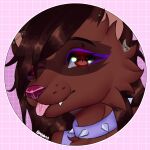  anthro blep bmsarts brown_body brown_fur brown_hair collar demon eyeliner female fur hair hi_res kairuutenma kariatenma makeup mammal piercing pink_nose procyonid raccoon scar solo spiked_collar spikes tongue tongue_out 