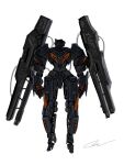  arm_cannon cable english_commentary full_body highres looking_to_the_side mecha mkvurossu no_humans orange_eyes original robot science_fiction solo weapon white_background 