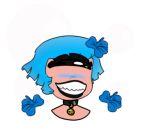  53r_nyx_(artist) blue_hair blush bubble clothing collar cyclops eyes_closed female flower hair humanoid mammal not_furry plant sharp_teeth smile tailclops_(species) teeth 