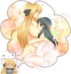  afterglow age_difference artist_request blonde_hair blue_eyes blue_hair blush breasts brown_eyes dream dreaming heart hearts hikari_(pokemon) huge_breasts nipples open_mouth pink pokemon shirona_(pokemon) wink wrapped_in_sheets yuri 