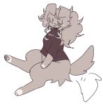 anthro big_butt blush blush_lines butt canid canine canis clothing domestic_dog female fishbone hair hair_over_eyes jam_(joycawn) joycawn mammal messy_fur messy_hair paws shirt simple_background sitting smile sweater tail tail_motion tailwag topwear 