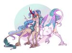  2019 asian_mythology chinese_mythology cloven_hooves digital_drawing_(artwork) digital_media_(artwork) duo east_asian_mythology equid equine eyeshadow female female/female feral fetlocks friendship_is_magic fur hair hasbro hi_res hooves horn horn_jewelry horse jewelry kirin makeup mammal marbola multicolored_hair my_little_pony mythology pony princess_celestia_(mlp) quadruped rain_shine tail tail_tuft teal_hair tuft white_body white_fur winged_unicorn wings 