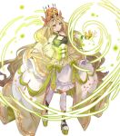  1girl bangs bare_shoulders blonde_hair celine_(fire_emblem) crown dress fire_emblem fire_emblem_engage fire_emblem_heroes flat_chest full_body green_eyes hanekoto highres jewelry long_hair non-web_source official_art overskirt ribbon short_dress sleeveless sleeveless_dress solo thighhighs transparent_background very_long_hair 