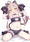  1girl @_@ absurdres ahoge animal_ear_fluff animal_ears animal_hands armlet armpits bangs bell black_bra black_panties blush bow bow_panties bra breasts brown_eyes cat_cutout cat_ears cat_lingerie cat_paws cat_tail choker cleavage_cutout clothing_cutout covered_nipples fake_animal_ears flat_chest frilled_bra frilled_garter frills gloves gradient_hair hair_between_eyes highres jingle_bell long_hair looking_at_viewer meme_attire multicolored_hair navel onii-chan_wa_oshimai open_mouth oyama_mahiro panties paw_gloves paw_pose paw_shoes pink_hair sitting small_breasts solo tail takenoko_no_you tears twintails two-tone_hair underwear underwear_only wariza white_hair 