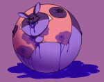  ambiguous_gender anthro blueberry_inflation bottomless cheek_bulge clothed clothing dripping fruit_juice fur hyper_inflation inflation lagomorph leporid long_ears lying mammal maxtheberzerker on_front purple_body purple_fur rabbit solo spherical_inflation straining_buttons tight_clothing 