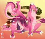  2_toes 3_fingers anus ass_up bent_over butt clawed_fingers claws digitigrade dragon embarassment feet female fingers flat_chested flute_dragon fur furred_dragon genitals hi_res horn looking_away looking_back lying mouthless multiple_poses neck_holes nude pink_body pink_eyes pink_fur pose presenting presenting_anus presenting_hindquarters presenting_pussy pussy raunchyhaunches reptile scalie simple_background simple_coloring solo spread_butt spread_pussy spreading standing toe_claws toes zavan_freya 