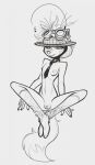  absurd_res anthro boots breasts canid canine clothing female footwear fox genitals hat headgear headwear hi_res lenyavok mammal mostly_nude mouritzeen_(lenyavok) necktie nipples pussy simple_background sitting sketch small_breasts solo 