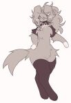  anthro blush blush_lines canid canine canis clothing domestic_dog female hair hair_over_eyes hand_on_hip jam_(joycawn) joycawn legwear low_cut_shirt mammal messy_fur messy_hair paws ponytail pose simple_background smile stockings string_bow thick_thighs 