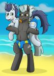  absurd_res anthro beach biped blue_clothing blue_swimwear blush bulge carrying carrying_another carrying_partner clothing duo equid equine fireman&#039;s_carry friendship_is_magic hasbro hi_res horse inner_ear_fluff male male/male mammal my_little_pony navel pegasus pony sand seaside soarin_(mlp) speedo swimwear tacomytaco thunderlane_(mlp) tongue tongue_out tuft wings wonderbolts_(mlp) 