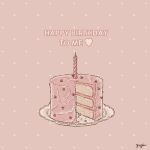  artist_name birthday_cake cake candle commentary english_text food food_focus happy_birthday heart no_humans original pink_background pink_theme plate signature still_life symbol-only_commentary yayoi_(frp-y) 