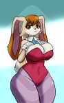  anthro big_breasts breasts bunny_costume clothed clothing costume diamond_grenadier female gloves hand_on_breast handwear hi_res lagomorph legwear leporid lipstick makeup mammal mobian_rabbit pantyhose rabbit sega solo sonic_the_hedgehog_(series) vanilla_the_rabbit 