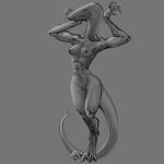  anthro athletic athletic_anthro athletic_female breasts claws featureless_crotch female hi_res lizard meandraco monochrome nipples reptile scalie sharp_claws simple_background solo tail toe_claws 