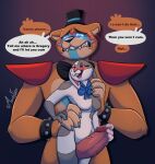  anthro bear blue_eyes bodily_fluids bodypaint bow_tie bracelet buckteeth clenched_teeth clothing dialogue dominant dominant_female duo ear_piercing ear_ring erection face_paint fangs female five_nights_at_freddy&#039;s five_nights_at_freddy&#039;s:_security_breach frown genital_fluids genitals glamrock_freddy_(fnaf) glowing glowing_eyes hat headgear headwear hi_res humanoid_genitalia humanoid_penis jewelry lagomorph larger_male leporid male male/female mammal mandyfoxy nude open_mouth orgasm_denial penis piercing precum rabbit red_eyes ring_piercing scottgames sex sharp_teeth shoulder_pads size_difference small_dom_big_sub smaller_female speech_bubble spiked_bracelet spikes standing stitch_(sewing) teeth thigh_sex top_hat vanny_(fnaf) 