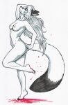  absurd_res anthro arctic_fox blood blood_on_foot bodily_fluids breasts butt canid canine dancing female fox hi_res lilith_(darkmesna) mammal nipples nude solo umpherio 