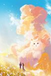  1boy 1girl animal_focus back cat cloud highres original outdoors p6027ecpbtn white_cat 