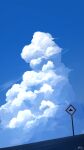  blue_sky cloud commentary_request cumulonimbus_cloud day highres no_humans original outdoors road_sign rune_xiao scenery sign signature sky 
