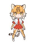  1girl animal_ears closed_mouth elbow_gloves extra_ears gloves highres kemono_friends looking_at_viewer necktie official_art orange_hair pantyhose shirt shoes short_hair skirt solo tail tiger_(kemono_friends) tiger_ears tiger_girl tiger_tail transparent_background yellow_eyes yoshizaki_mine 