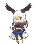 1girl animal_ears bald_eagle_(kemono_friends) belt bird_ears bird_girl bird_tail bird_wings boots gloves grey_hair highres kemono_friends long_hair looking_at_viewer official_art open_mouth pantyhose shirt simple_background skirt solo tail transparent_background wings yellow_eyes yoshizaki_mine 