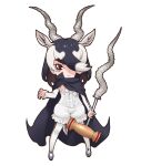  1girl animal_ears black_hair blackbuck_(kemono_friends) cloak closed_mouth dress extra_ears grey_hair highres horns kemono_friends looking_at_viewer official_art pantyhose red_eyes shoes short_hair shorts simple_background solo transparent_background weapon yoshizaki_mine 