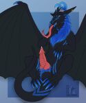  5:6 bodily_fluids dragon erection feher feral fluffy fur genital_fluids genitals hi_res knot licking looking_at_viewer male penis piercing precum presenting rekatski_(fangless155) scalie sitting solo spread_legs spreading teasing teasing_viewer tongue tongue_out western_dragon wings 