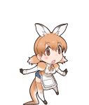  1girl animal_ear_fluff animal_ears apron brown_eyes brown_hair gloves highres kangaroo_girl kemono_friends kneehighs long_hair looking_at_viewer necktie official_art open_mouth red_kangaroo_(kemono_friends) shirt shoes shorts socks solo tail transparent_background twintails yoshizaki_mine 