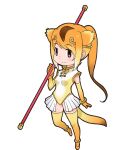  1girl animal_ears black_eyes closed_mouth elbow_gloves extra_ears gloves golden_snub-nosed_monkey_(kemono_friends) highres jewelry kemono_friends kneehighs leotard long_hair looking_at_viewer monkey_ears monkey_girl monkey_tail official_art orange_hair ring shoes skirt socks solo tail transparent_background weapon yoshizaki_mine 