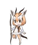  1girl animal_ear_fluff animal_ears black_eyes extra_ears highres horns kemono_friends looking_at_viewer necktie official_art open_mouth orange_hair pantyhose shirt shoes short_hair skirt solo tail thomson&#039;s_gazelle_(kemono_friends) transparent_background vest weapon yoshizaki_mine 