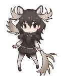 1girl animal_ears black_eyes black_hair closed_mouth extra_ears highres horns kemono_friends long_hair looking_at_viewer moose_(kemono_friends) moose_ears moose_girl moose_tail official_art pantyhose scarf shoes skirt solo sweater tail transparent_background weapon yoshizaki_mine 