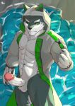  abs absurd_res anthro balls canid canine canis clothing domestic_dog erection genitals hi_res hoodie husky lifewonders live_a_hero long_coat male mammal monomasa monsterplusart mostly_nude muscular muscular_anthro muscular_male nordic_sled_dog pecs penis solo spitz topwear 