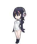  1girl black_hair boots brown_eyes closed_mouth gloves headphones highres hood hoodie humboldt_penguin_(kemono_friends) kemono_friends multicolored_hair official_art penguin_girl penguin_tail pink_hair short_hair socks solo tail transparent_background yoshizaki_mine zipper 