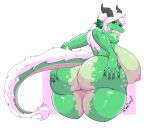 absurd_res anthro big_breasts big_butt breasts butt dragon female green_body hand_on_butt hi_res horn huge_breasts huge_butt looking_at_viewer looking_back looking_back_at_viewer nipples pink_nipples presenting presenting_hindquarters solo unknown_artist unknown_character 