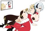  1boy 1girl absurdres aether_(genshin_impact) arlecchino_(genshin_impact) ass bad_source breasts clothed_sex genshin_impact highres huge_ass large_breasts large_penis oriimello penis santa_costume thighs vaginal wings 