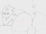  anthro anus balls butt fluffy fluffy_tail fur genitals graham_(gunky) gunky_(artist) hi_res looking_at_viewer male monochrome nude presenting presenting_hindquarters raised_tail rear_view solo tail thick_thighs 