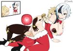  1boy 1girl absurdres aether_(genshin_impact) arlecchino_(genshin_impact) ass bad_source breasts clothed_sex genshin_impact highres huge_ass impregnation large_breasts large_penis oriimello penis santa_costume thighs vaginal wings 