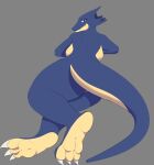  absurd_res anthro big_breasts blue_body blue_scales breasts claws digitigrade dragon fangs feet female hi_res keyboard_warlord lying on_front purple_eyes scales sharp_claws solo tail teeth thick_tail thick_thighs 