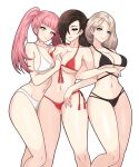  3girls bikini black_bikini blonde_hair blue_eyes braid breasts brown_eyes brown_hair collarbone commission fire_emblem fire_emblem:_three_houses fire_emblem_fates hair_over_one_eye highres hilda_valentine_goneril in-franchise_crossover kagero_(fire_emblem) large_breasts long_hair mercedes_von_martritz multiple_girls navel nirainini pink_eyes pink_hair ponytail red_bikini side-tie_bikini_bottom swimsuit twintails white_bikini 