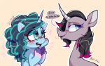  2022 black_hair blue_body blue_eyes blue_hair blush crossover dialogue digital_drawing_(artwork) digital_media_(artwork) duo english_text equid equine eyebrows eyelashes female feral freckles grey_body hair hasbro hi_res hooves horn jully-park mammal misty_(g5) mlp_g5 multicolored_hair my_little_pony oleander_(tfh) open_mouth purple_hooves signature simple_background smile text them&#039;s_fightin&#039;_herds two_tone_hair unicorn unicorn_horn 