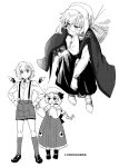  aged_down alternate_costume bat_wings finger_sucking flandre_scarlet greyscale hat highres karaori kyoto_fantasy_troupe loafers long_sleeves mob_cap monochrome remilia_scarlet shoes shorts siblings sisters squatting star_(symbol) suspenders the_sealed_esoteric_history touhou translation_request wings 