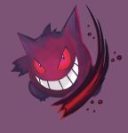  black_eyes bright_pupils colored_sclera commentary full_body gengar grin highres no_humans pokemon pokemon_(creature) purple_background red_sclera smile solo teeth white_pupils zeromatter 
