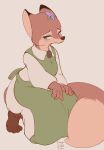  2023 4_toes anthro blue_eyes brown_body brown_fur canid canine clothed clothing dated digital_media_(artwork) dipstick_ears feet flower fox fully_clothed fur hi_res kitsuki_(tohupo) kneeling mammal multicolored_ears plant smile solo toes tohupo 
