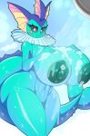  anthro big_breasts blush breasts butt eeveelution felid feline female female/female fish generation_1_pokemon hi_res huge_breasts mammal marine nintendo nipples nude pokemon pokemon_(species) simple_background smile solo thiccbuns vaporeon 