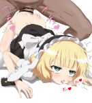  1boy 1girl ahegao ass bar_censor black_dress blonde_hair blue_eyes censored clothed_female_nude_male clothed_sex clothes_lift doggystyle dress dress_lift drooling female_orgasm fleur_de_lapin_uniform gochuumon_wa_usagi_desu_ka? heart heart-shaped_pupils kirima_syaro looking_up maid maid_headdress motion_lines nude orgasm penis runny_nose short_hair simple_background sincos snot symbol-shaped_pupils tears thighhighs tongue tongue_out wavy_hair white_background white_sleeves white_thighhighs wrist_cuffs 