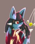  2023 anthro clenched_teeth clothing coin crumbleumble digital_media_(artwork) generation_4_pokemon hand_on_head hi_res hypnosis implied_transformation lucario male mind_control nintendo pokemon pokemon_(species) simple_background solo spiral_eyes teeth torn_clothing transformation 