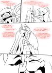  angel blue_eyes comic demon dialogue eyes_closed halo hi_res horn incest_(lore) kissing monochrome red_eyes sharp_teeth sibling sister sisters teeth xierra099 