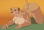  2022 all_fours anthro anthrofied bedroom_eyes big_breasts breasts butt disney f_draws felid female hi_res lion looking_at_viewer mammal nala narrowed_eyes nude nude_anthro nude_female pantherine seductive solo tan_body the_lion_king 