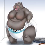 anthro diaper grey_body grey_skin hi_res hippopotamid male mammal moobs obese overweight overweight_male senakun0530 solo undressed 