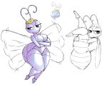  2022 a_bug&#039;s_life absurd_res ant antennae_(anatomy) anthro arthropod clothing crossed_arms crown disney featureless_crotch female fisherneph flying headgear headgear_only headwear headwear_only hi_res hymenopteran insect looking_aside looking_at_viewer mostly_nude pixar princess_atta purple_body reference_image simple_background sketch solo thick_thighs white_background 