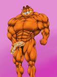  abs anthro big_muscles domestic_cat edit felid feline felis food garfield_(series) garfield_the_cat looking_at_viewer male mammal muscular nipples sandwich_(food) simple_background solo subway where_is_your_god_now 